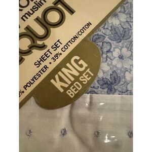 Vintage Pequot Morning Breeze King Sheet Set Blue Floral Luxury Muslin No Iron